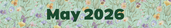 A pattern of watercolor flowers, with text reading "May 2026".