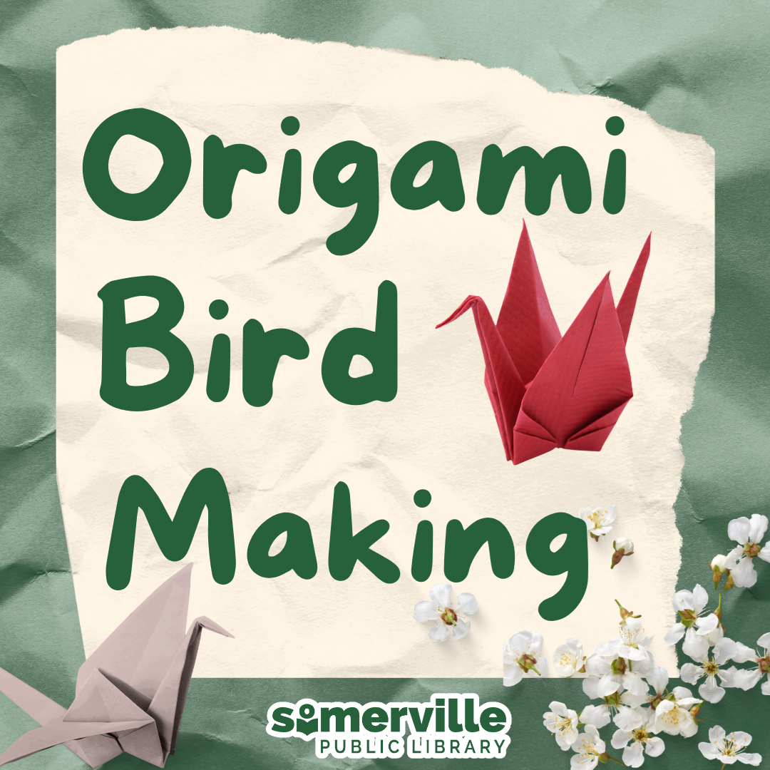 Photos of origami birds with a green background. Text reads "origami bird making."