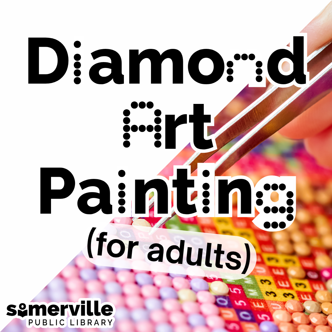 Example photo of the referenced craft. Text reads "diamond art painting for adults." Includes link to a detailed calendar listing (opens in new tab).