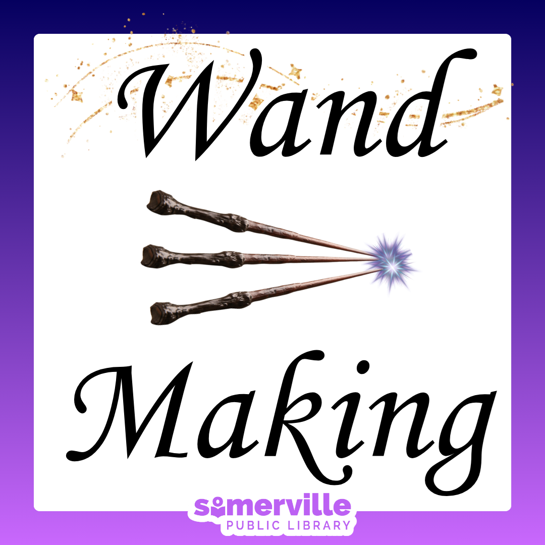 Three DIY wands touching points to form a bright starry shape. Text reads "wand making." Includes link to a detailed calendar listing (opens in new tab).