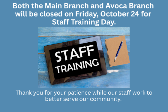 Main Branch closed september 19 - 21 Avoca Branch will be open September 19 - 20