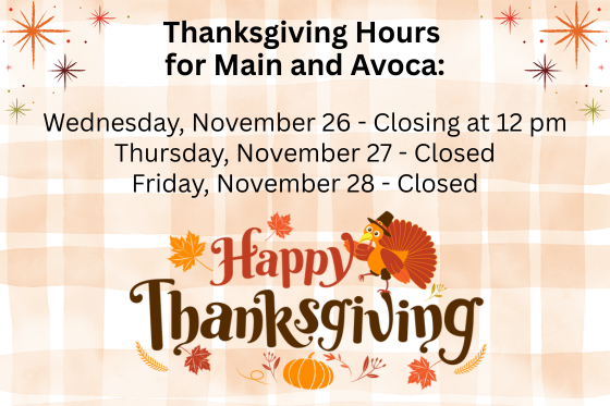 Main Branch closed september 19 - 21 Avoca Branch will be open September 19 - 20