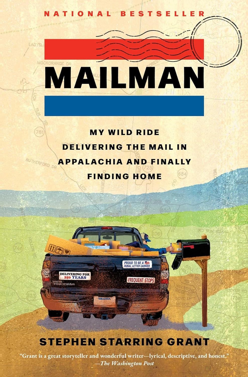 book cover with a person delivering mail in a pickup truck