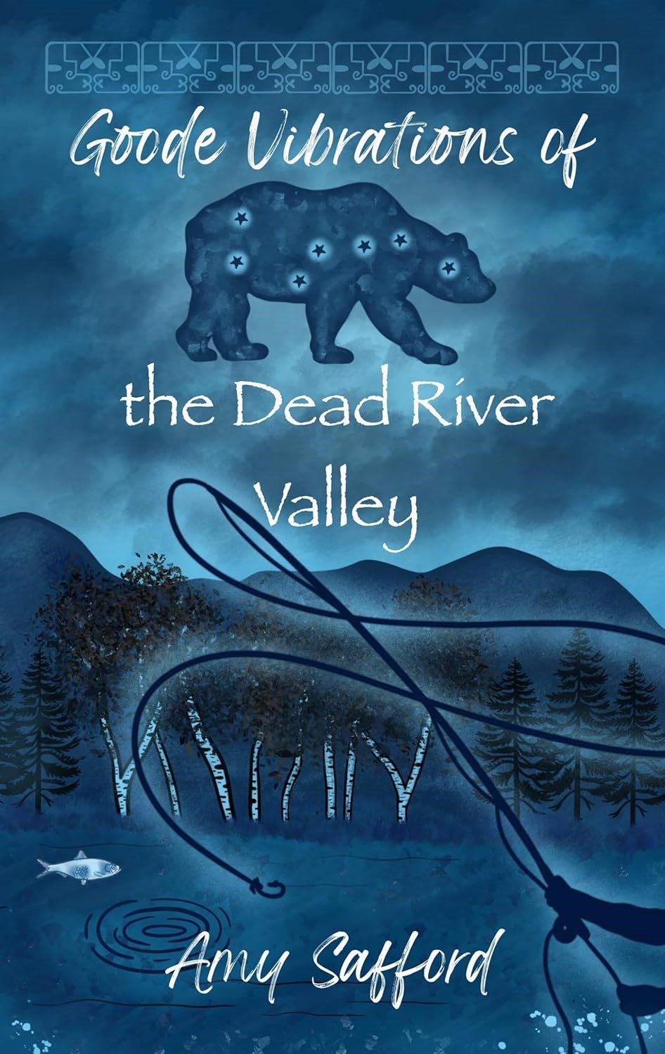 outline of ursa major in front of a blue mountain and lake