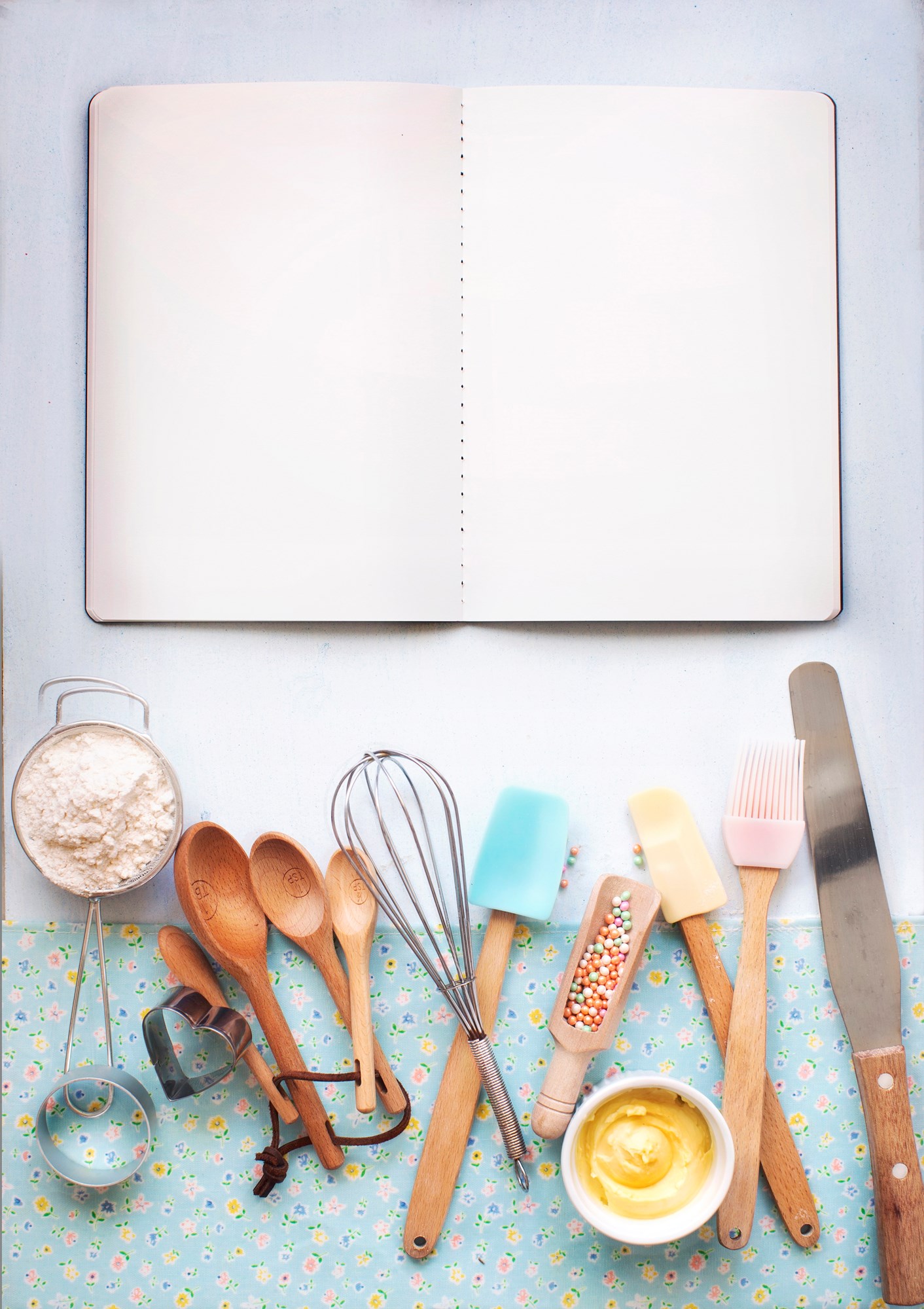 Empty Recipe Book Pages Baking Utensils