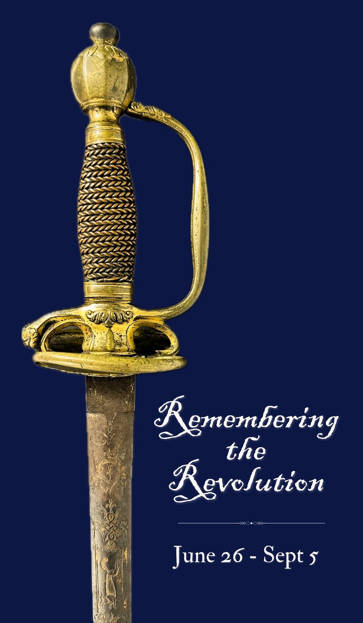 revolutionary war sword on navy blue background