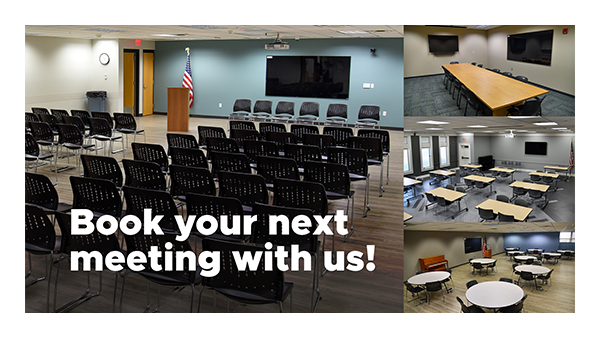 Four meeting rooms at MPHPL that can be reserved. ‘Book your next meeting with us!’