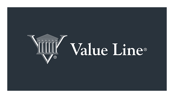 A black rectangle with the Value Line logo containing a stylized "V" containing a column design on the left, and the words "Value Line" in an elegant white font on the right.