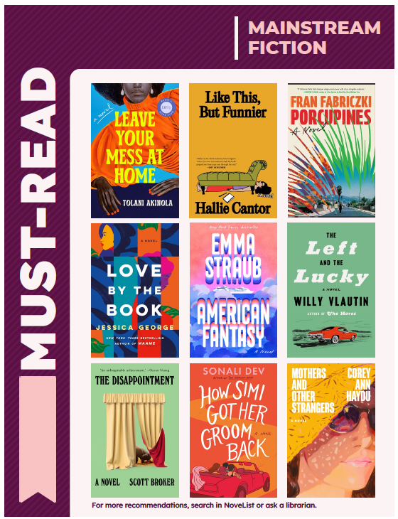 must-read mainstream fiction bookcovers, ask staff for assistance
