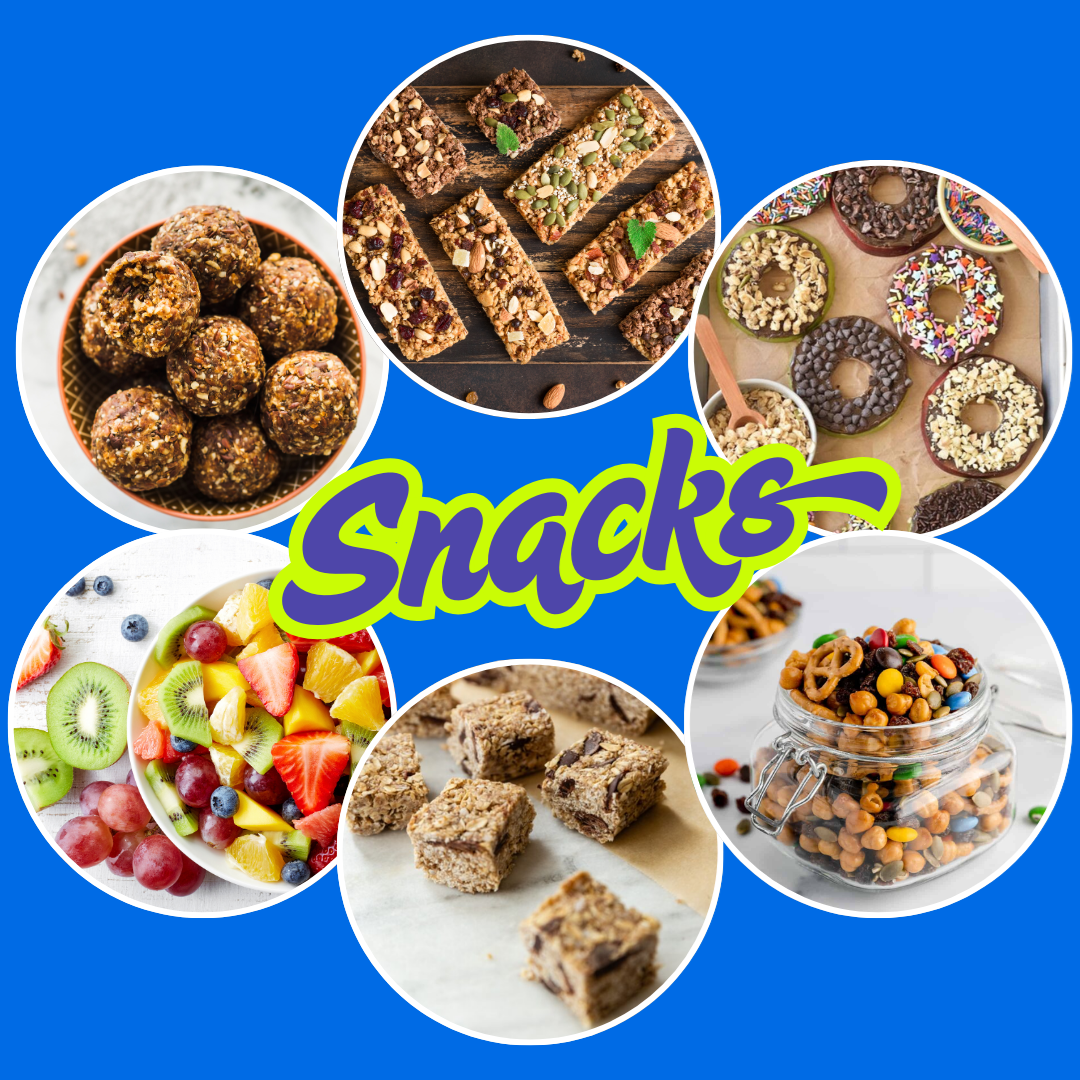 Mocktails. Photo of 6 nut-free snacks. 