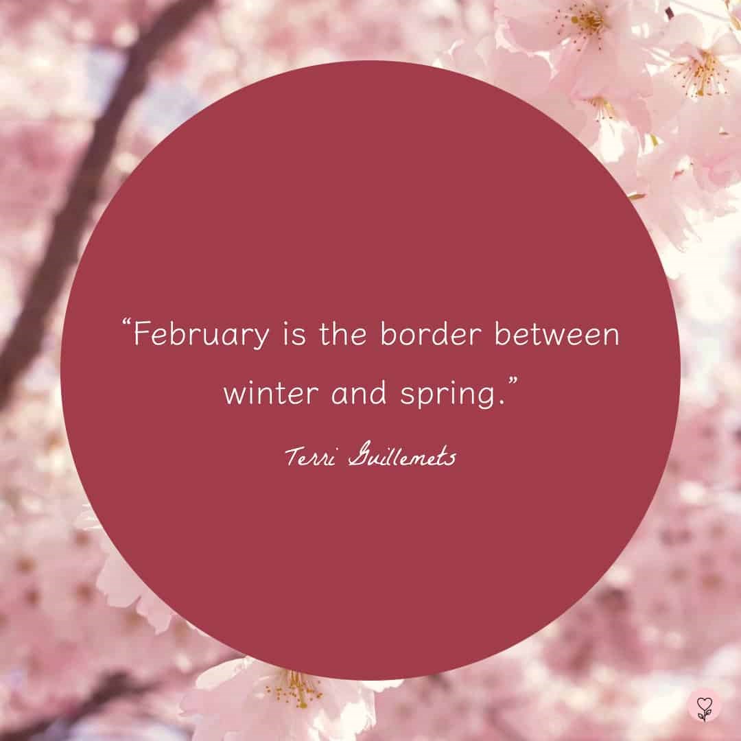 A red circle containing the quote with blossoming pink flowers as a background