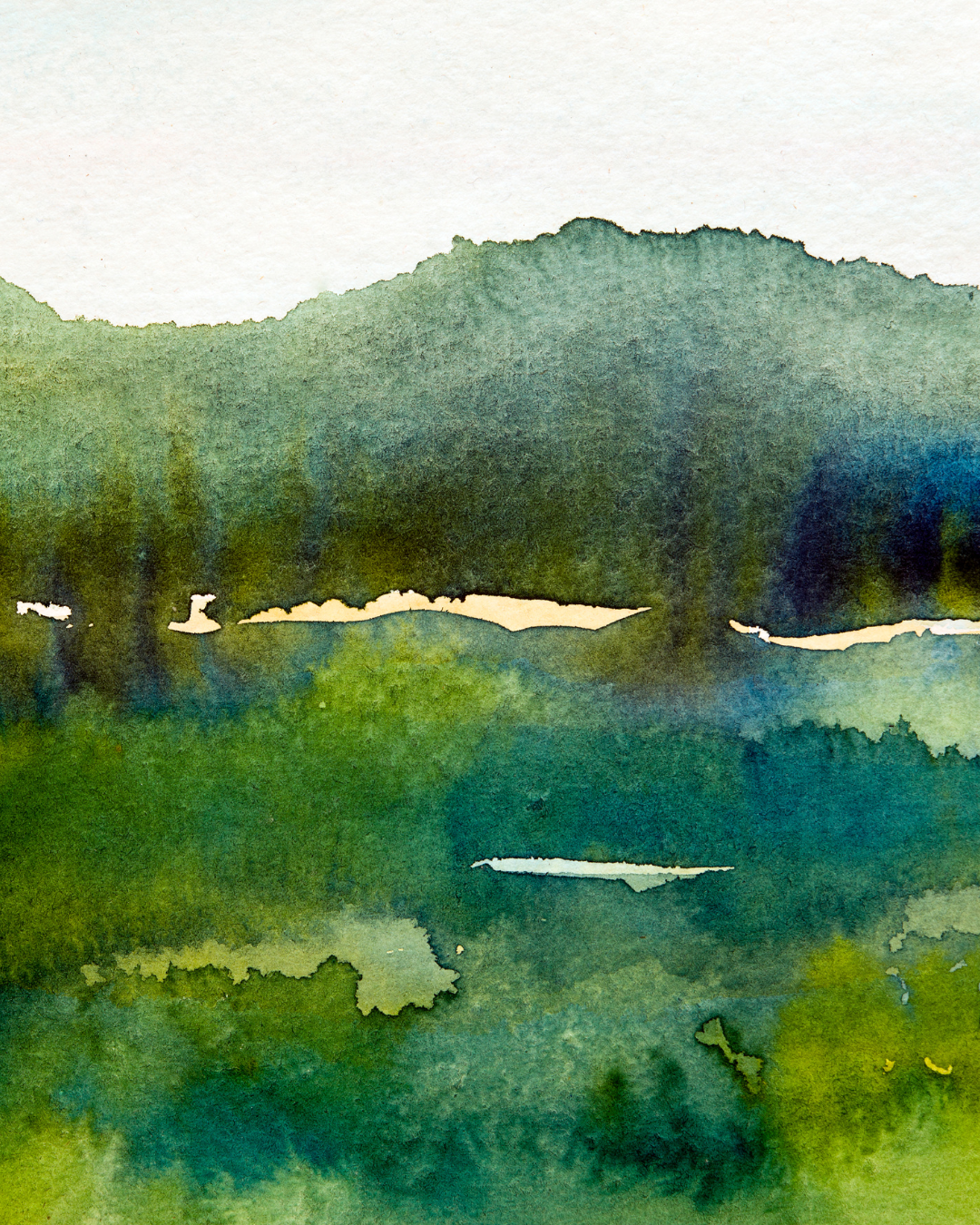 watercolor image of mountains and field