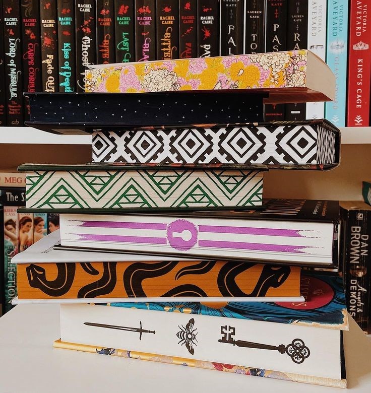 A stack of books with painted edges