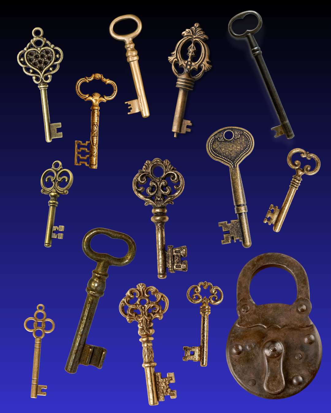 lock and keys on blue background