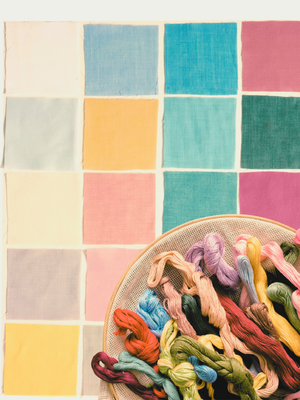 fabric swatches and embroidery thread