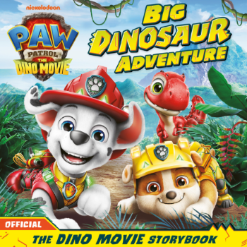 Paw Patrol logo with puppies and dinosaur