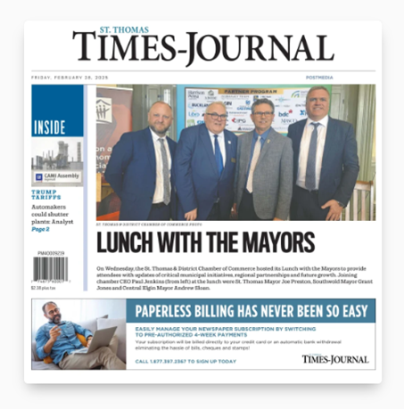 a front page of the St Thomas Times-Journal newspaper