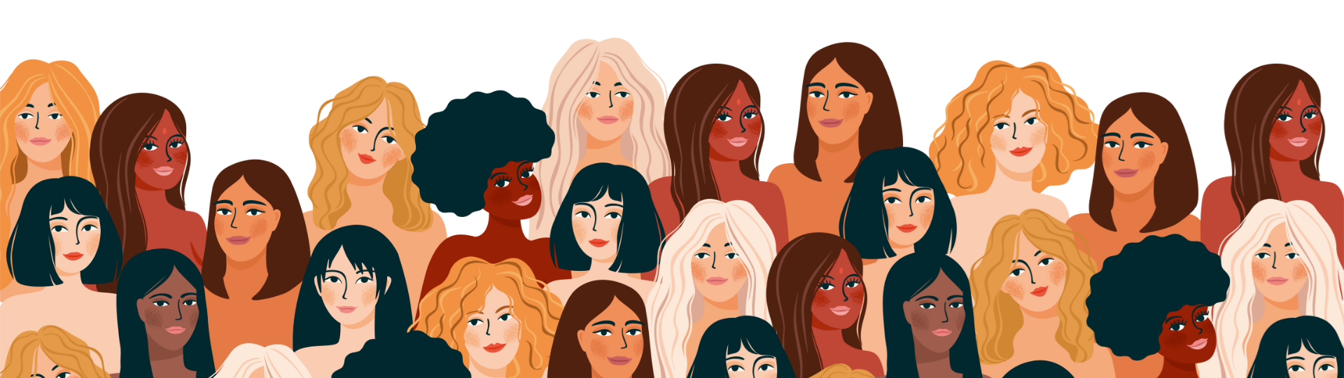 cartoon style image of lots of women 