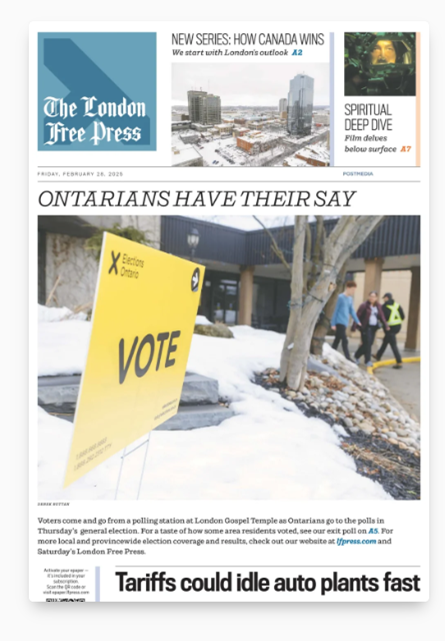 a front page of the London Free press newspaper