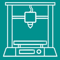 Line art drawing of a 3D printer
