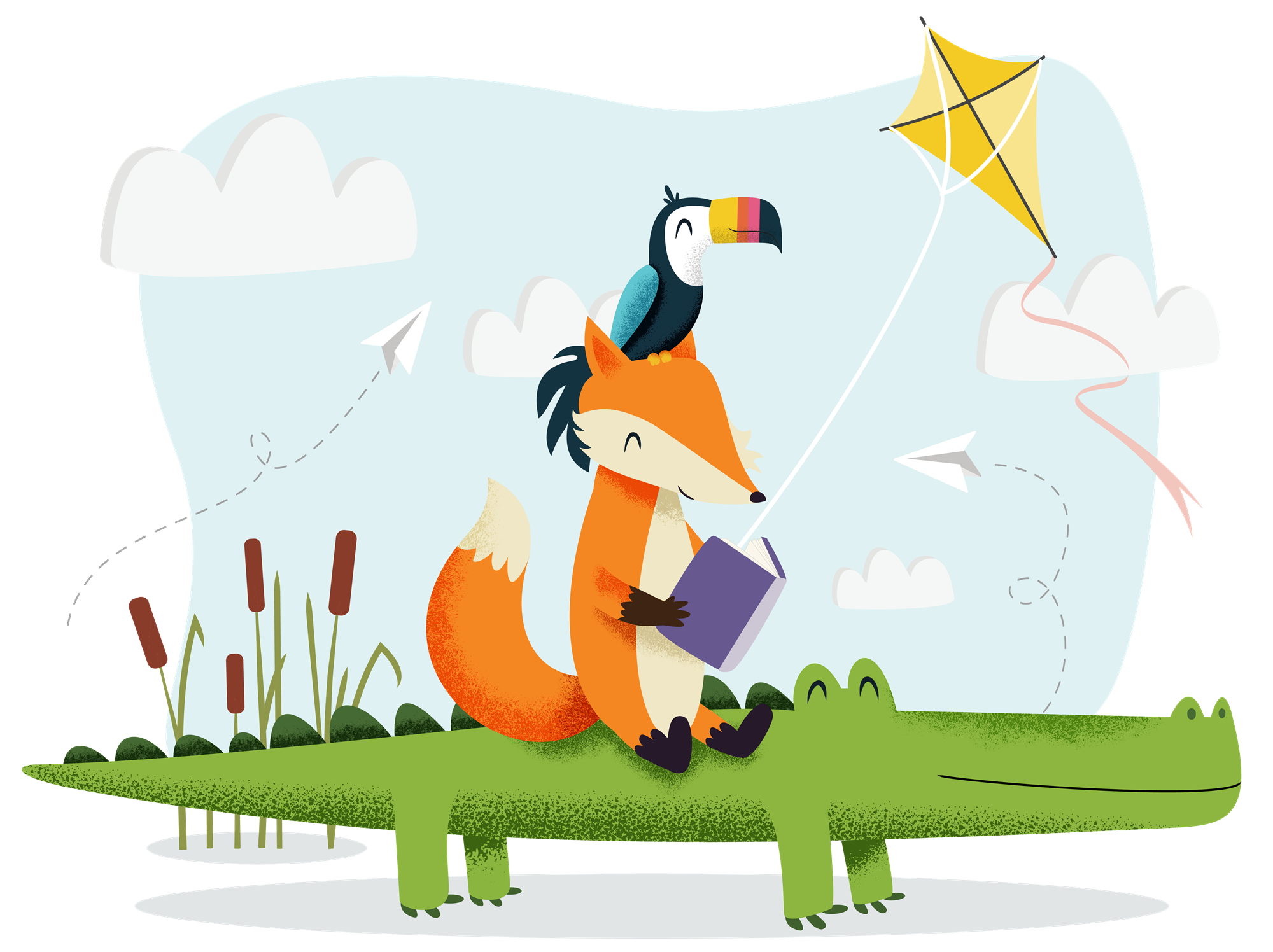 Icons - Animals Reading Scene - Blue Green