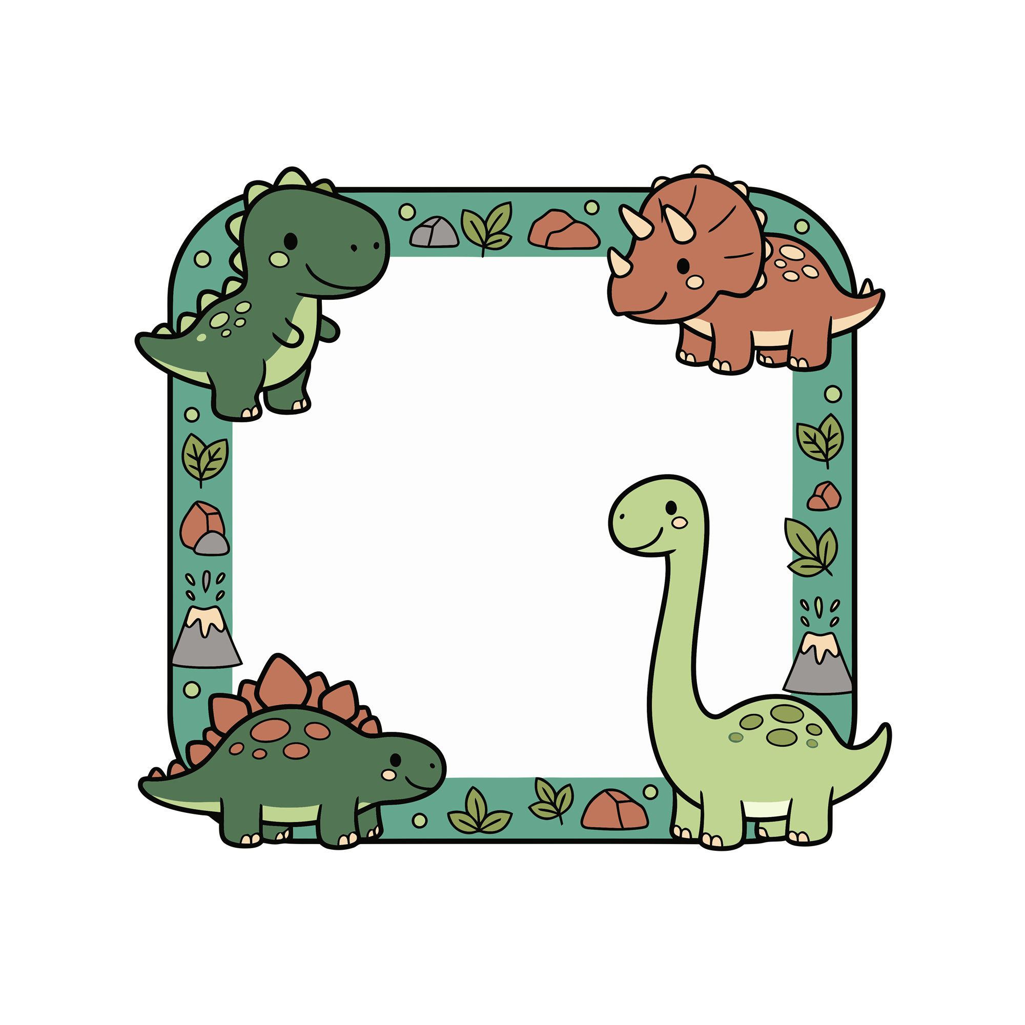 baby dinos with frame and volcanos
