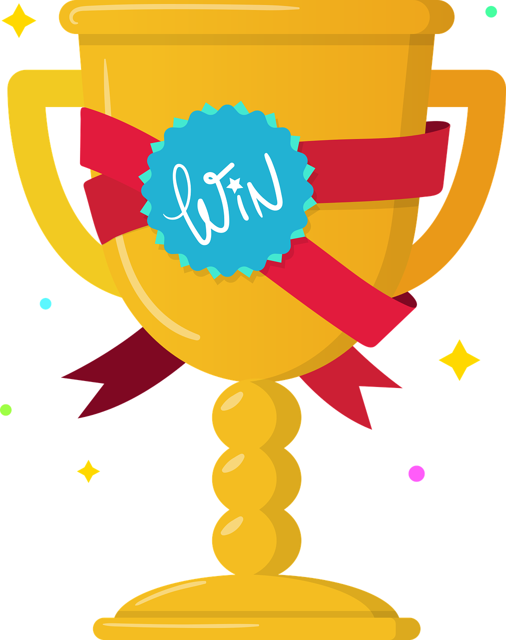 trophy with Win ribbon