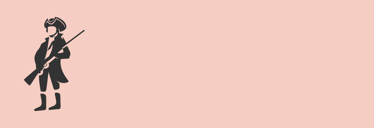 black and white Revolutionary war icon against a light pink background