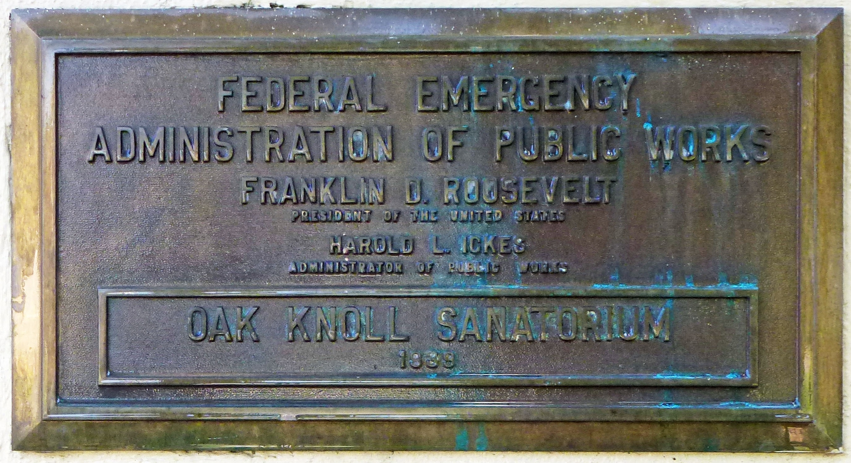 Oak Knoll Sanatorium PWA plaque