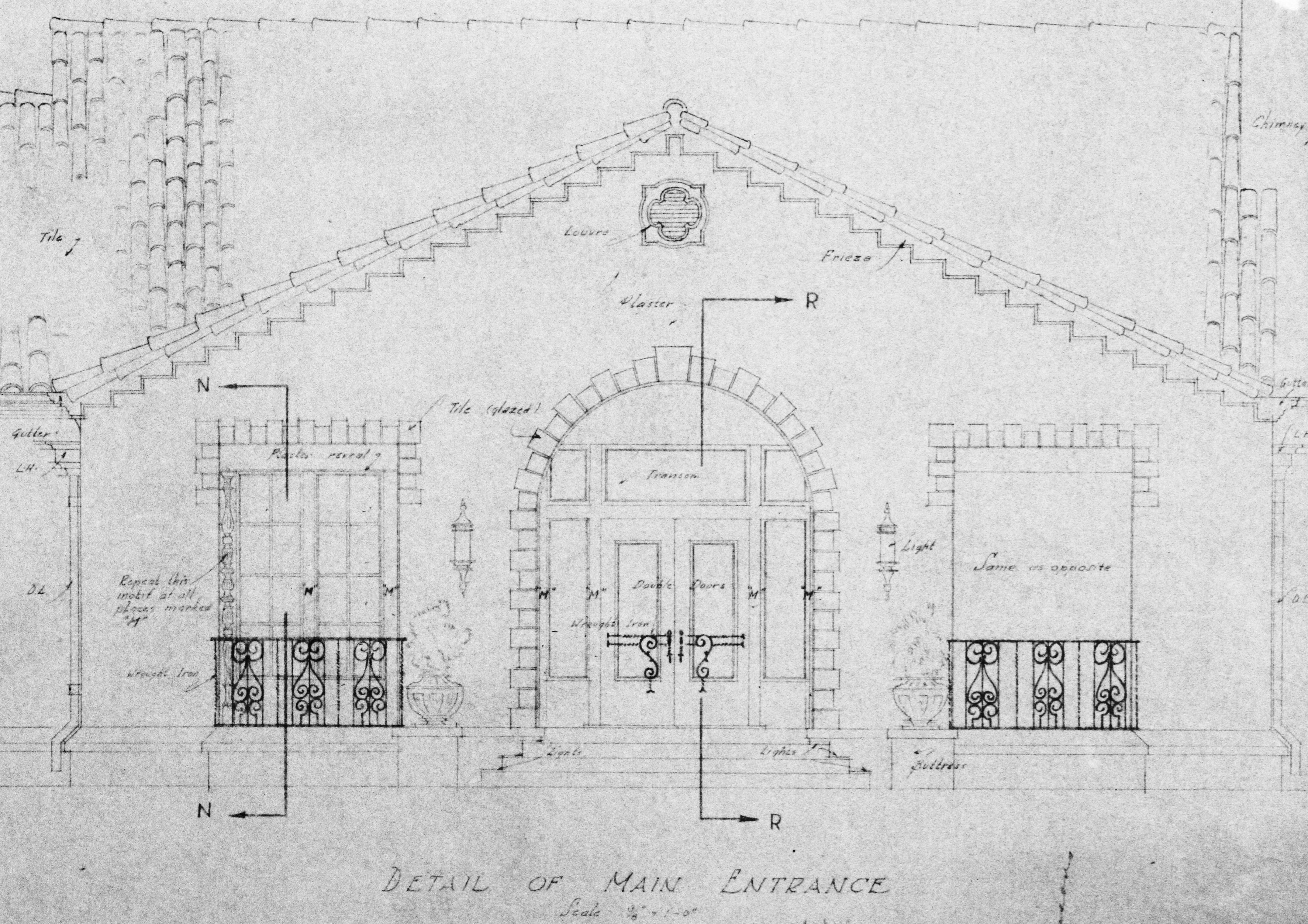 Detail of Oak Knoll Sanatorium - Main Entrance.  