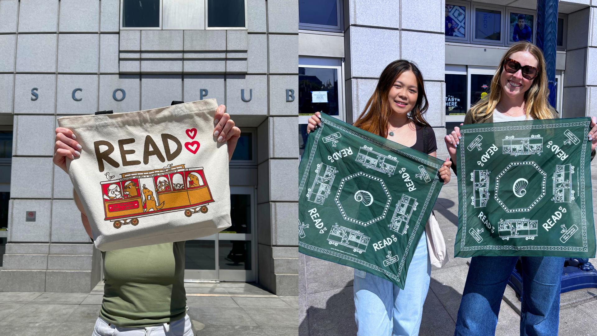 Two people showcasing this year's Summer Stride prizes: the iconic tote bag and a new bandana. Two people showcasing this year's Summer Stride prizes: the iconic tote bag and a new bandana.