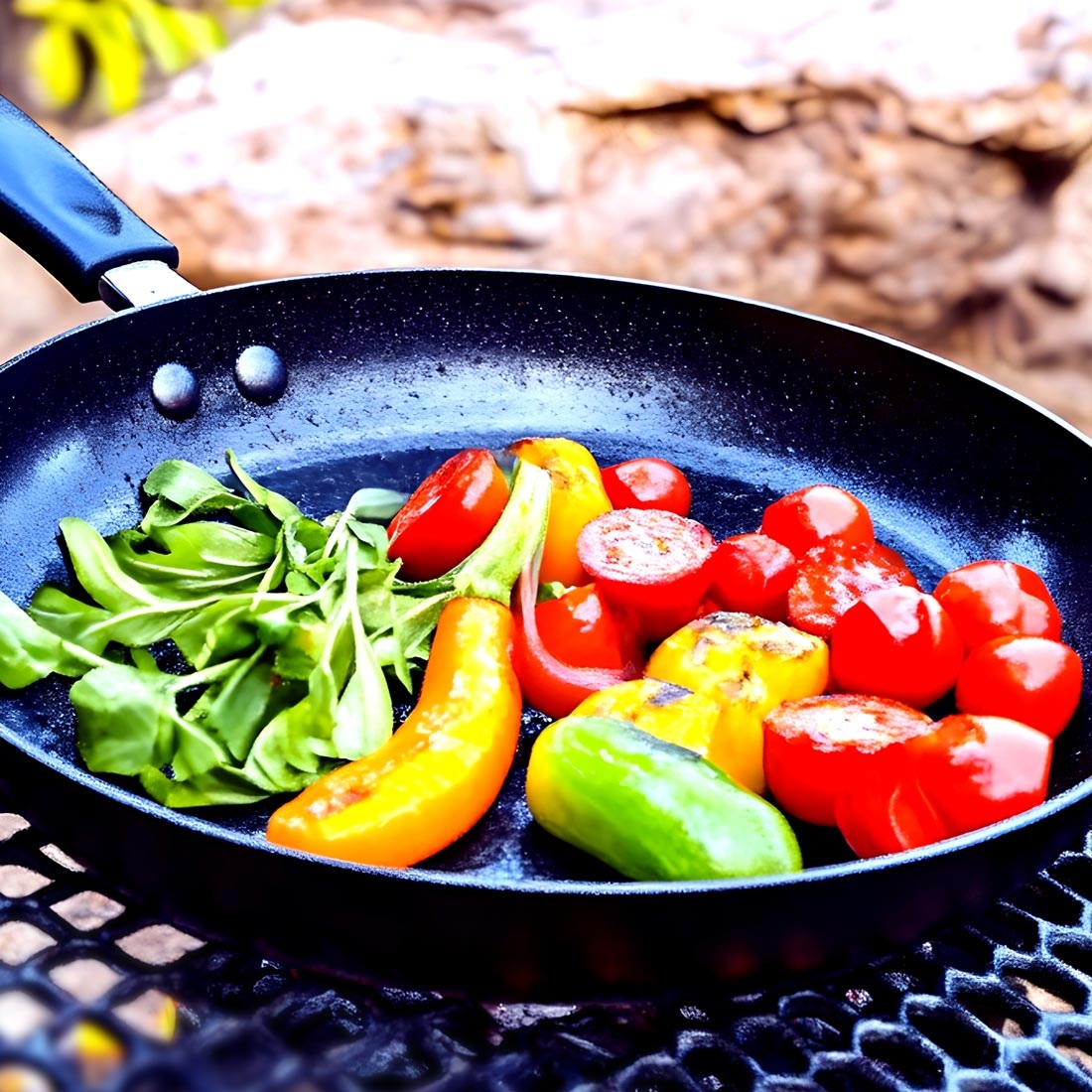 Colorful vegetables in a frying pan. Link to external site, opens in new tab or window.