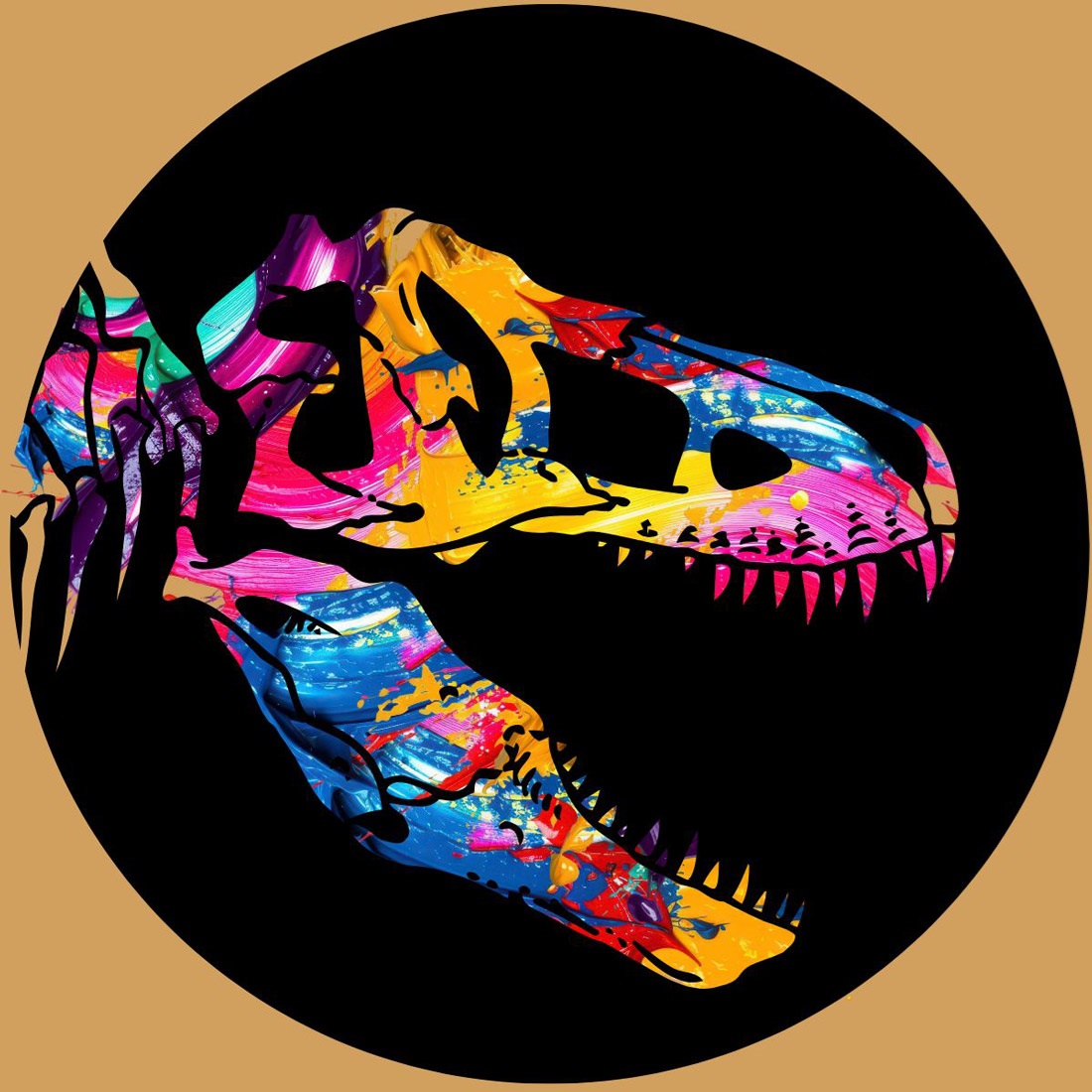 Colorful illustration of a dinosaur skull.