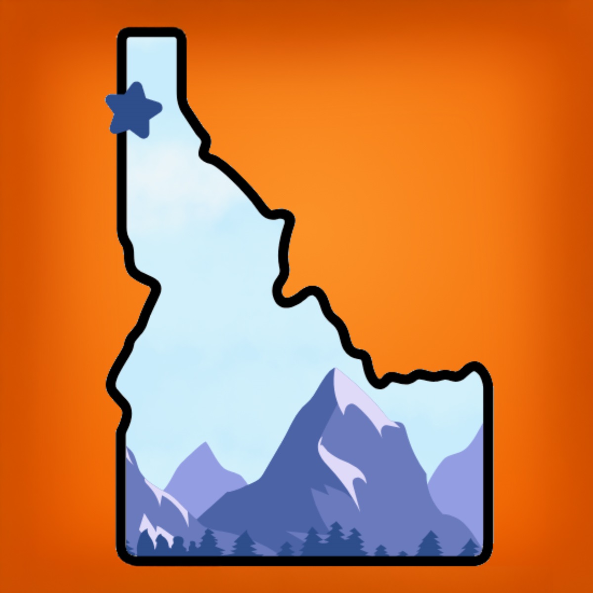 Image depicts an outline of the state of idaho with a star in the Rathdrum area.