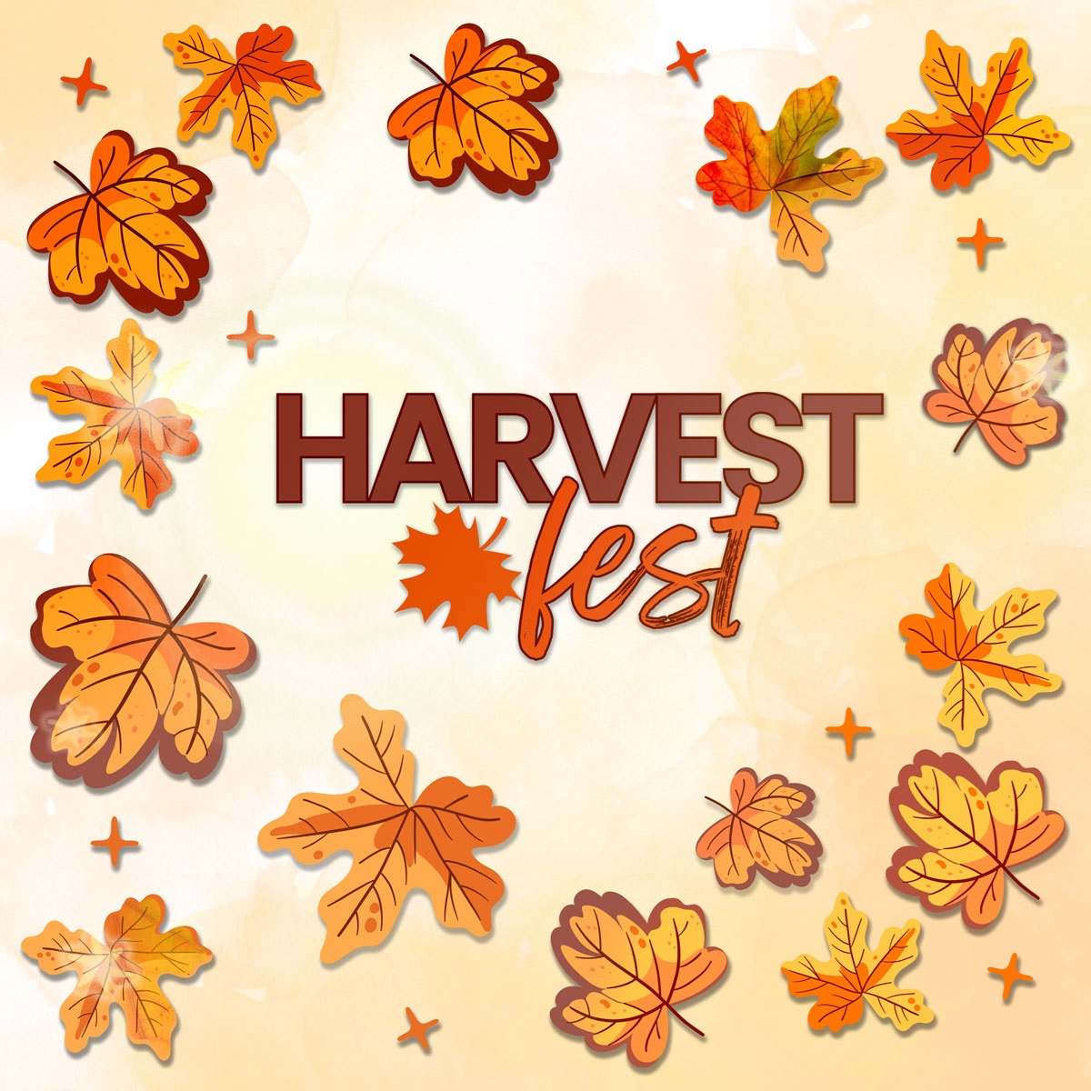 Harvest Fest surrounded by colorful fall leaves.