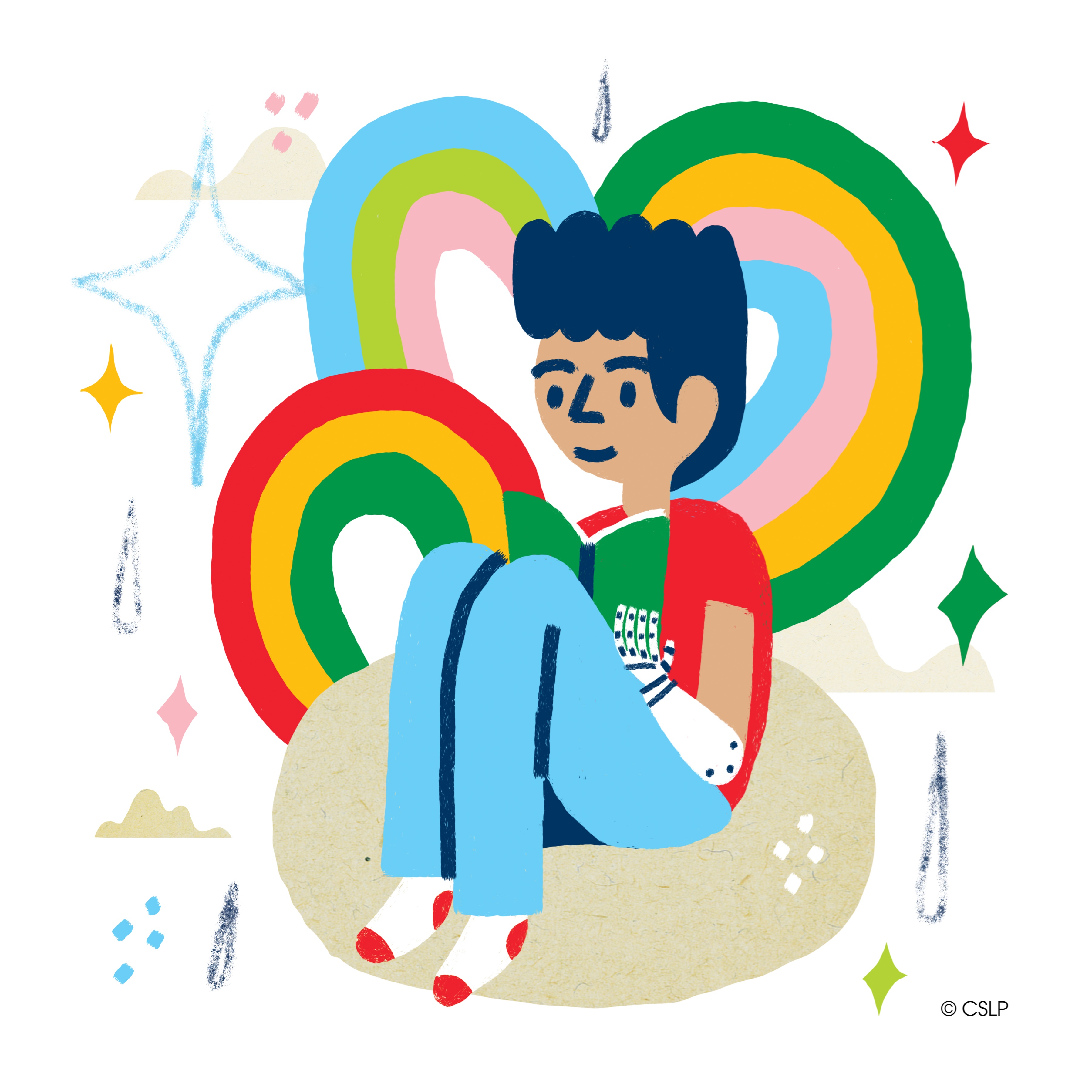 Boy reading on bean bag chair