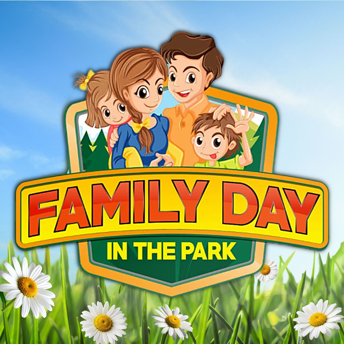 CdA City Park Family Day in the Park banner with a sunny park day in the background.