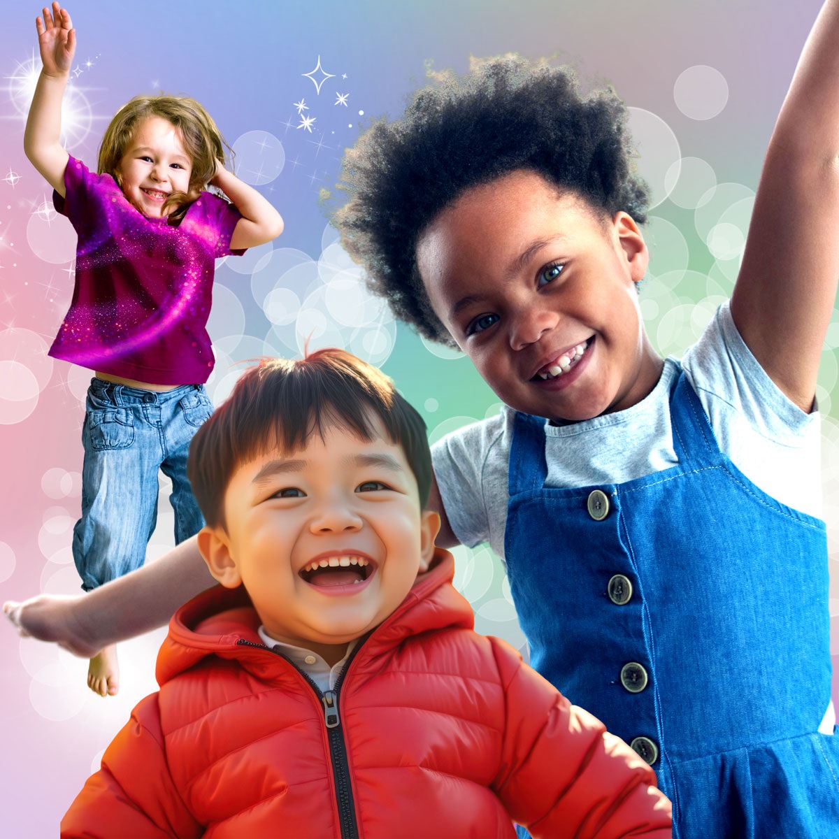 three toddlers smiling and dancing