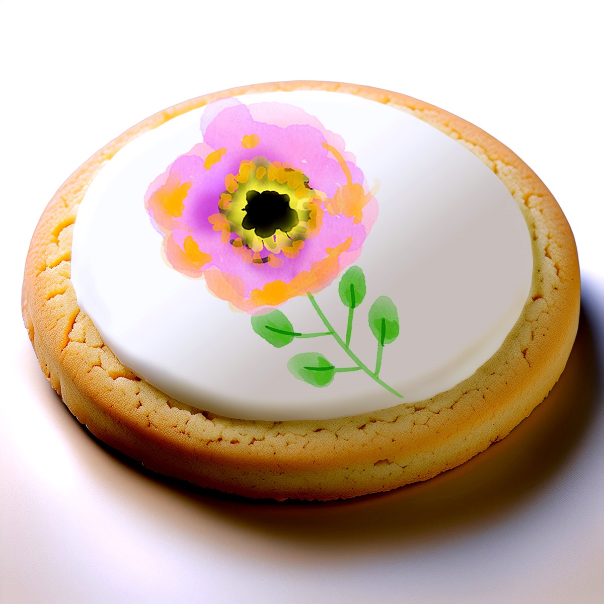 pink flower painted on a cookie
