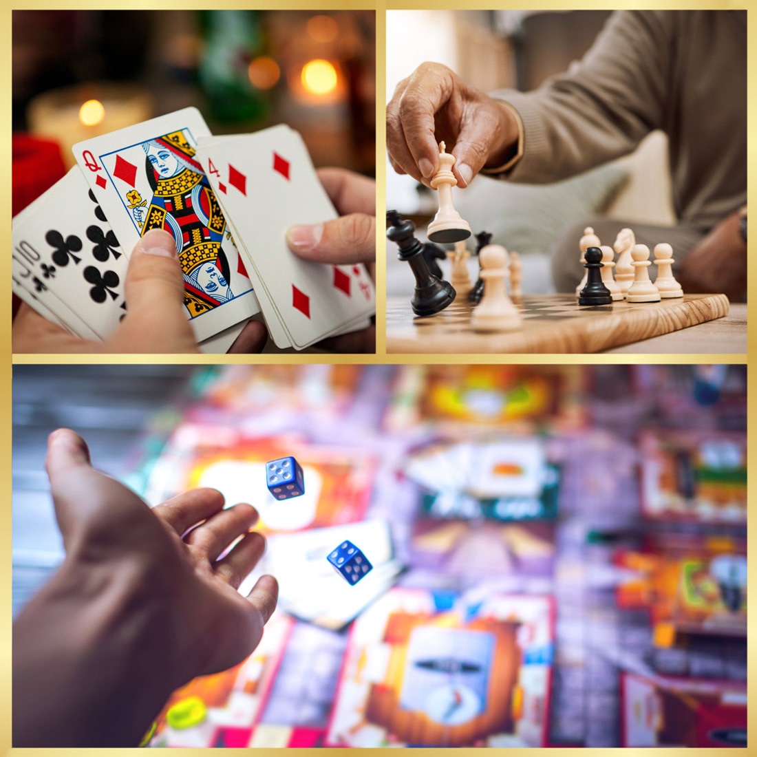For all card players, those who love board games, and chess players! Different people playing different games.
