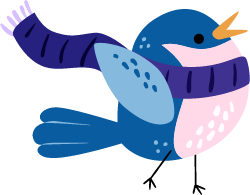 cartoon bird in shades of green wearing ear muffs.