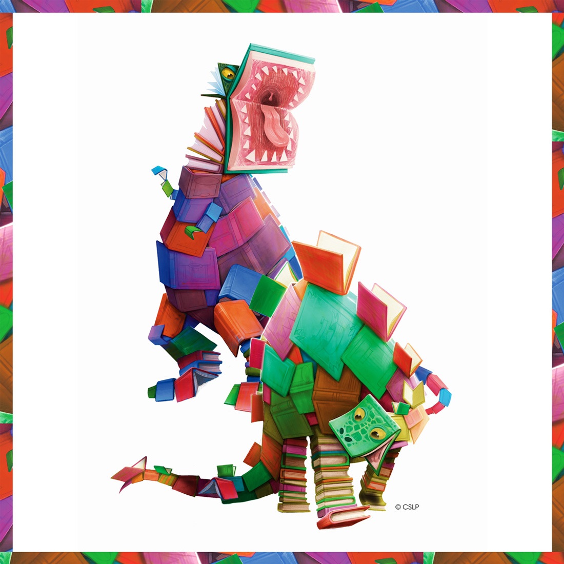 Dinosaurs made from books (CSLP art) for our Wild Readers event.