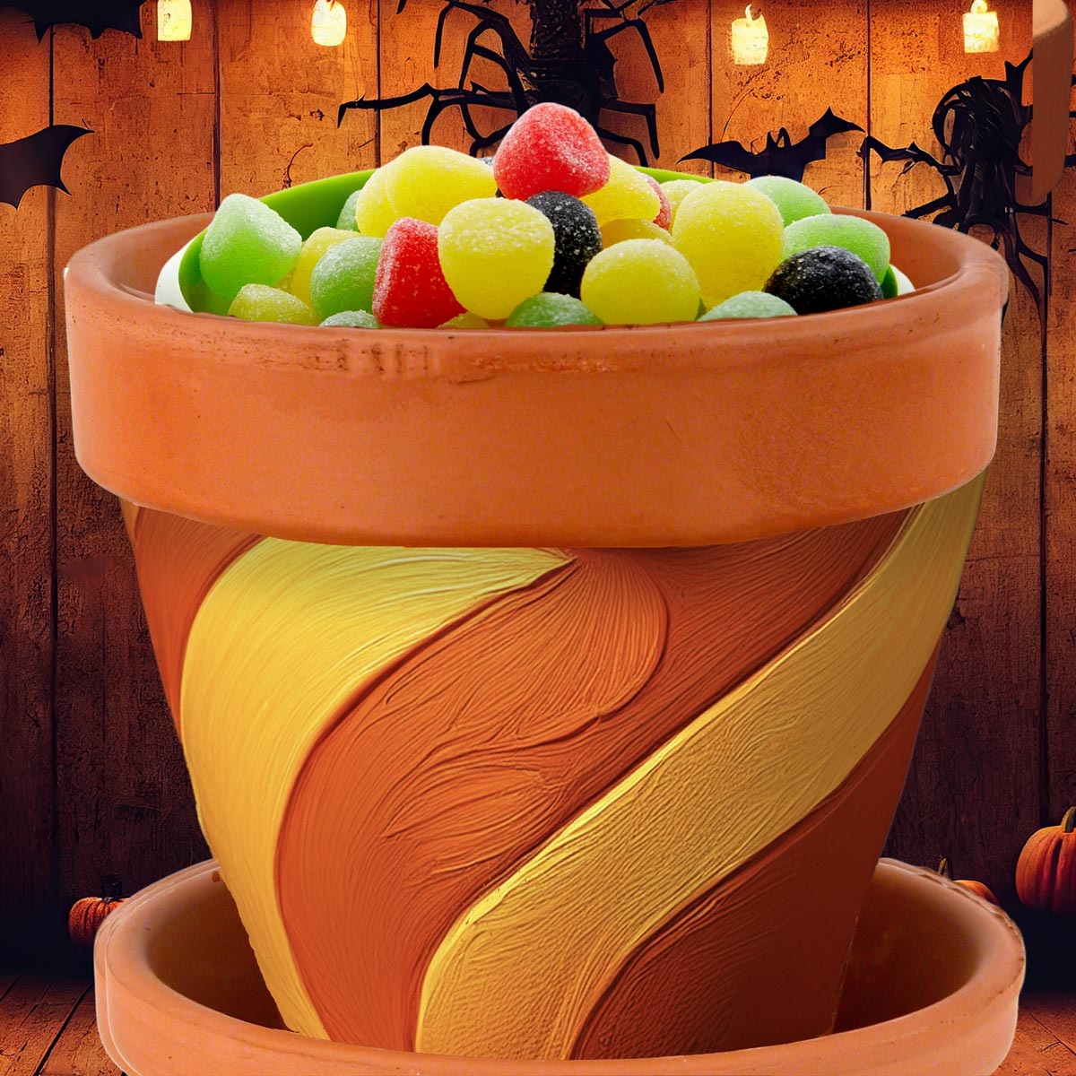 terra cotta pot filled with candy