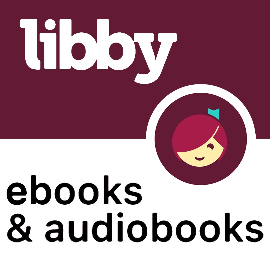 Image shows the libby logo.  On the top it reads, Libby.  On the bottom half it reads, books &amp; audiobooks.