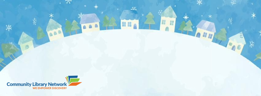 Community Library Network Logo with a snowy background and hill with small trees and houses lined up. Links to external site, opens in new tab or window.