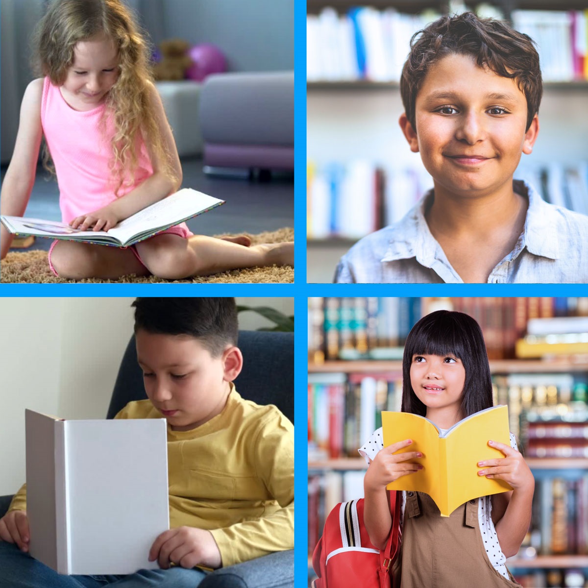 four smiling teens with books