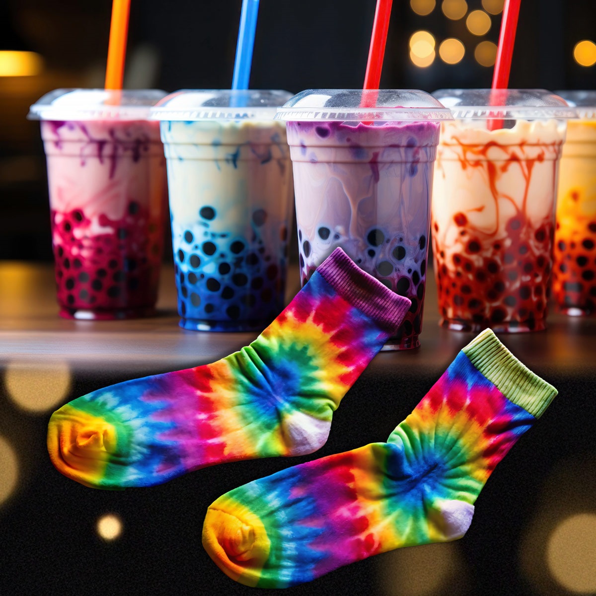 Tie dye socks and boba tea