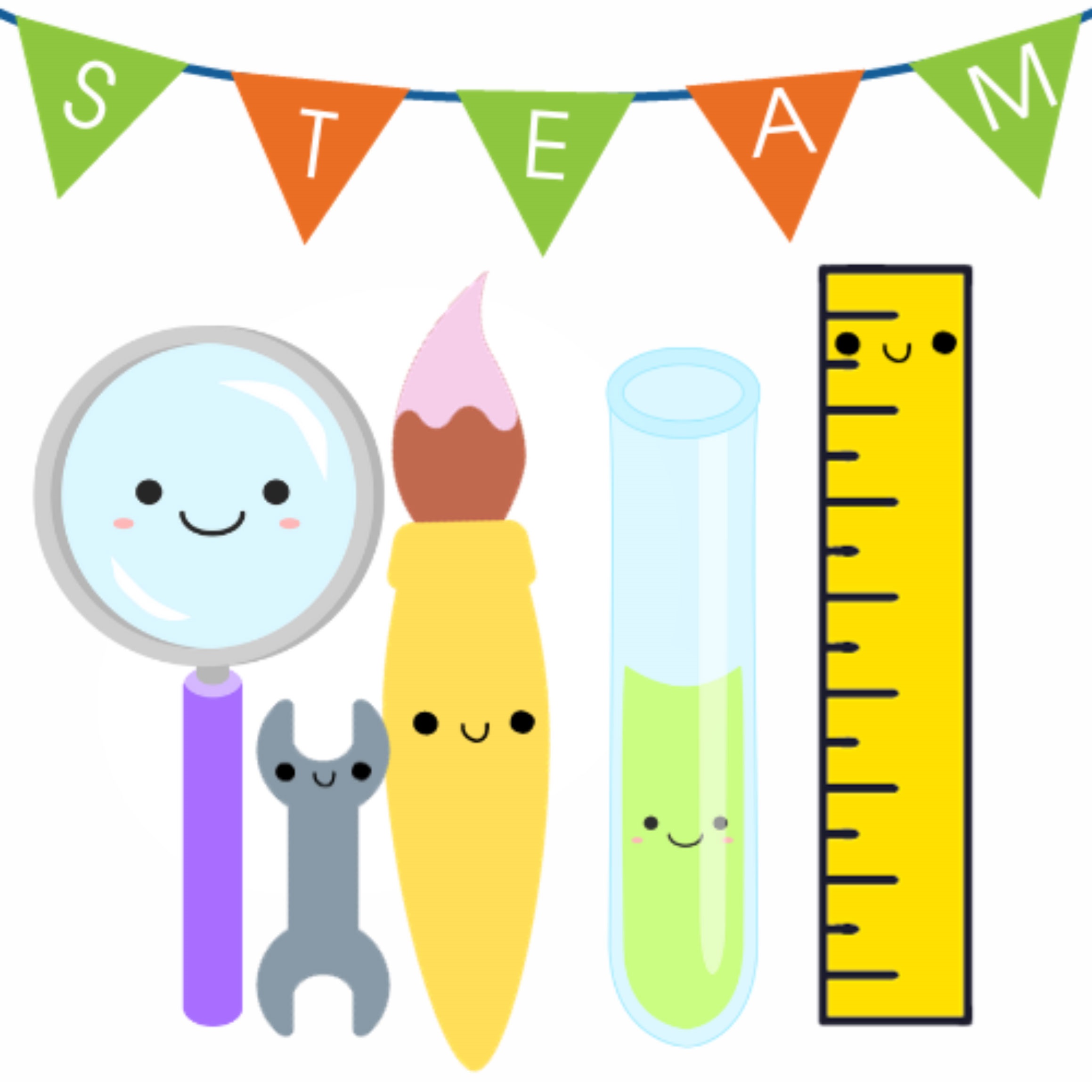 ruler, pencil, test tube cartoon graphic