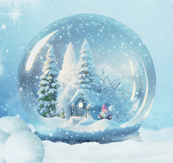 graphic image of winter scene in a snow globe