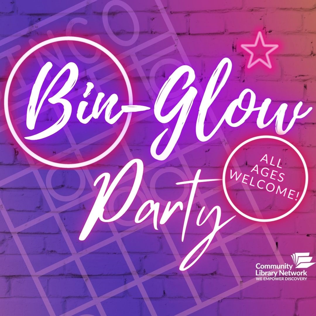 bright pink image with Bin-Glow Party and All Ages Welcome